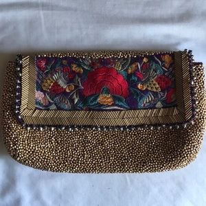 Anthropologie beaded gold clutch